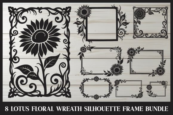 Elegant Lotus Wreath Frame Set Graphics for Crafts
