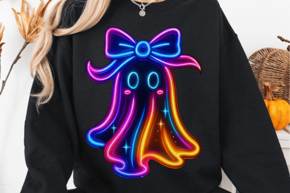 Glowing Neon Halloween Ghost PNG: Graphics for Crafts & Seasonal Branding