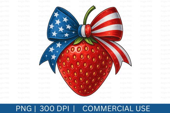 July 4th Strawberry, Coquette Bow Graphics for Crafts