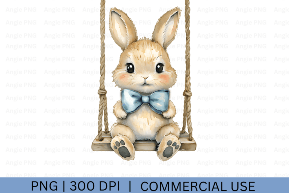 Watercolor Easter Bunny on Swing: Crafts & Graphics